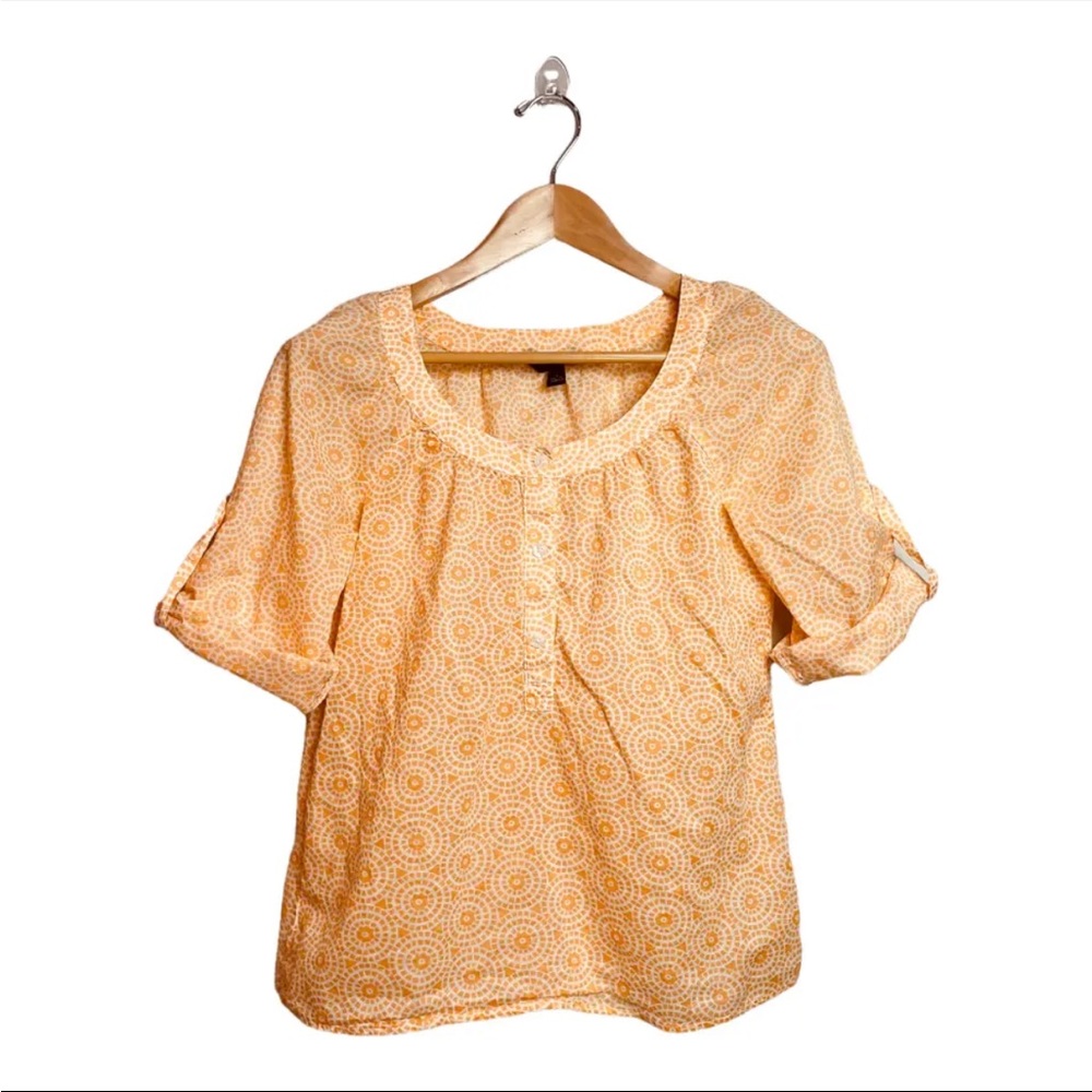 Banana Republic Tangerine Medallion Rollup Sleeve Blouse Women’s Size XS